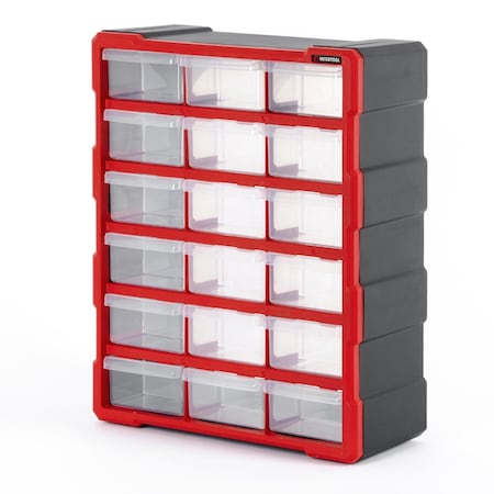 Intertool Drawer Bin Cabinet, 18 Drawers, 18.7 in. x 14.9 in. x 6.2 in., Plastic BX08-4019